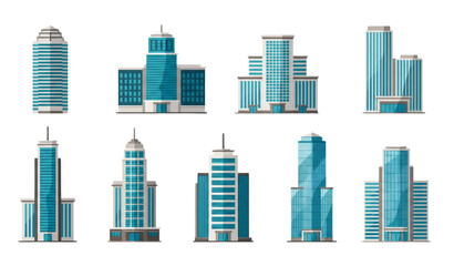 Obraz premium Office building vector elements set for flat city illustration isolated on transparent background