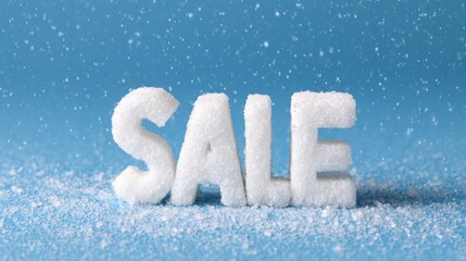 Winter sale promotion seasonal discount event snowy environment vibrant blue background focus on sale concept