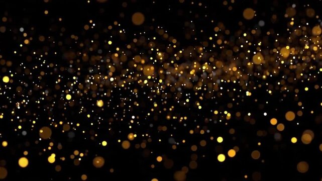 A seamless looping animation of shimmering golden dots scattered a black background, ideal for high-end award ceremony backgrounds, festive holiday video overlays, and elegant wedding backdrops, 4K