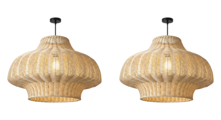 Natural woven pendant lamps isolated on transparent background