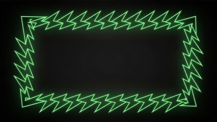 Green Neon Lightning Bolt Border on Black Background.