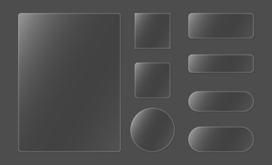 Liquid glass effect smartphone abstract interface isolated. White UI light frame square and circle banner with light glow stroke. Control center widget for smartphone and web app, vector illustration