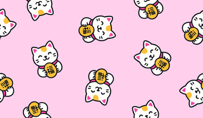 Fototapeta premium Cutest maneki neko pattern background vector design