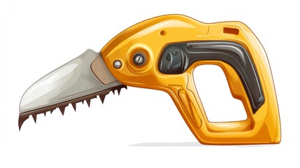 Illustrated yellow hand saw on white background construction tool concept