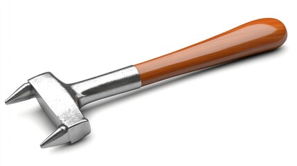 Metal meat tenderizer tool with wooden handle isolated on white