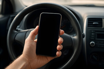 Hand holding smartphone while driving