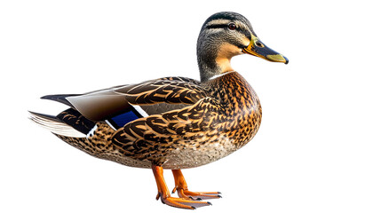 Duck isolated on transparent background, high-quality PNG with detailed feathers and natural pose, perfect for wildlife, farm animal designs, nature themes, and illustrations.