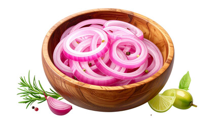 Onion pickle isolated on transparent background, high-quality PNG showing sliced onions in spiced oil, perfect for food menus, Asian cuisine designs, and condiment visuals.