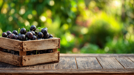 Rustic Blackcurrants in Crate, Organic Harvest and Freshness Concept, Generative AI