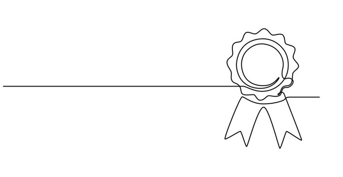 Animated self drawing of  Award badge continuous one line drawing. Isolated on white background vector illustration. Pro vector, Continuous one line shape award isolated vector illustration. 