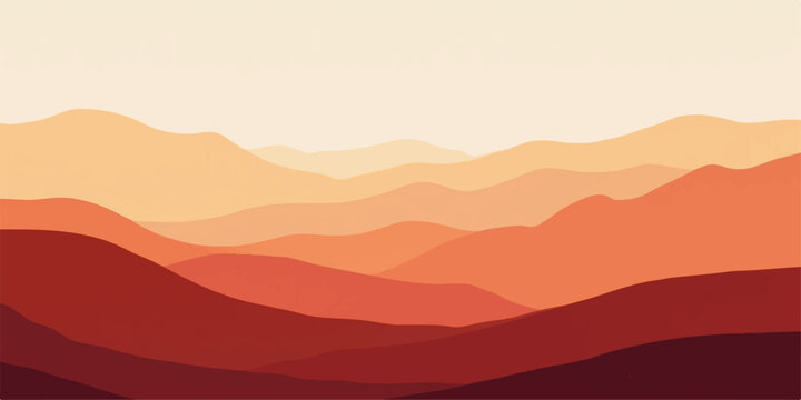 Warm sunset over layered mountain ranges in earthy tones
