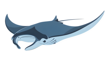 A majestic manta ray swims through the dark waters with its fins outstretched