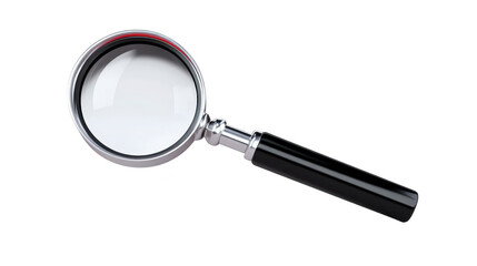 Magnifying glass with black handle, isolated on transparency background, used for inspection, search, and investigation, symbolizing curiosity and discovery