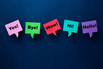 Colorful speech bubble sticky notes communicating different words