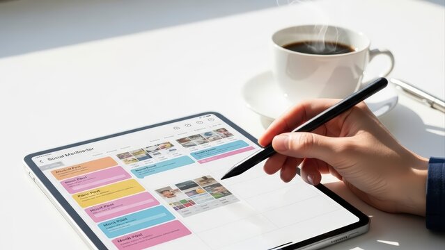 Person Using a Stylus to Interact with a Digital Calendar on a Tablet. - Powered by Adobe