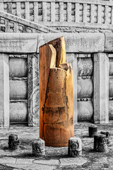 Broken stone pillars at Sanchi, Madhya Pradesh