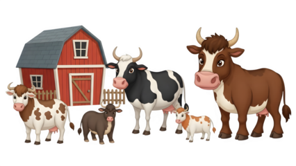 A farm scene with toy animals and a red barn on a black background with white trim