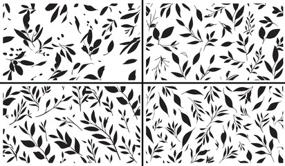 leaf scatter clipart, botanical leaf pattern, nature foliage illustration, hand drawn leaves art, organic leaf design, black white leaf clipart, printable foliage pattern, seamless leaf texture, botan