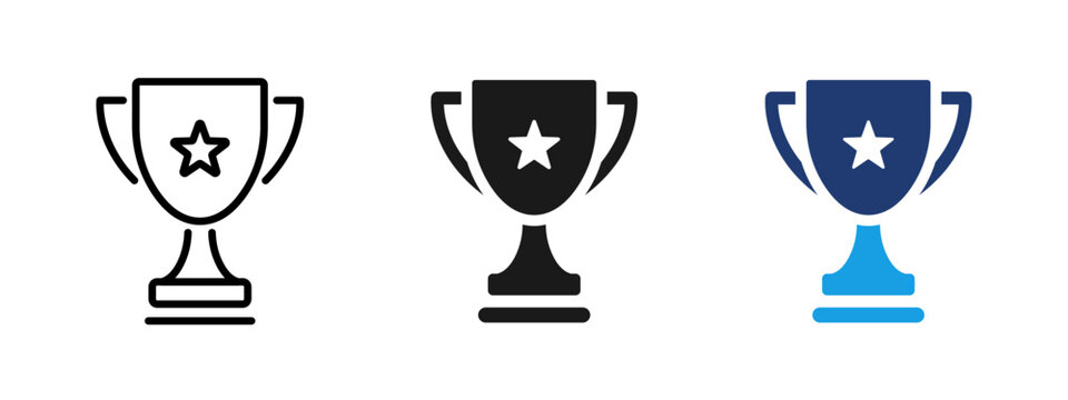 Trophy cup icon with star symbol. Concept of achievement, success, victory and award for business performance, competition results, leadership recognition and motivation design.