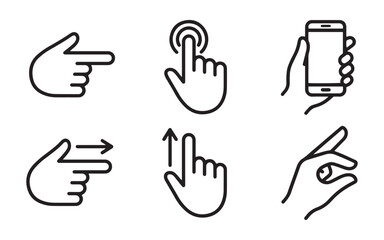 Touchscreen Hand Gestures and Smartphone Interface Line Icons Vector Set