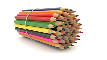 Colorful group of sharp colored pencils isolated on a white background for school art and education creativity