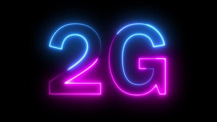 Neon pink blue color 2G network icon animation glowing internet computer and mobile phone wireless broadband sign symbol with black background