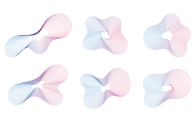 Abstract 3D Fluid Gradient Shapes Collection: Pink and Blue Twisted Loops Vector Illustration