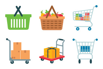 Shopping and logistics flat vector icons set