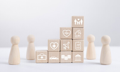 The staircase-like arrangement of blocks a different domain of coverage. The ascending layout implies growth, stability, or a journey toward comprehensive protection.