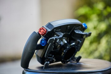 Naklejka premium Sim Racing Wheel for hobbies, back view.