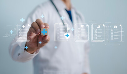 Doctors and the medical revolution, virtual reality and technological advancements, artificial intelligence (AI), and diagnostic reporting, health check concepts.