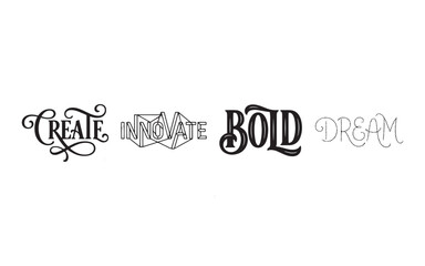 Motivational Typography Set: Create, Innovate, Bold, and Dream Hand Lettering Vector Illustration