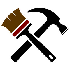 Crossed Paintbrush and Hammer Handyman Logo