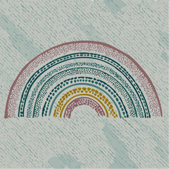 Colorful rainbow illustration with textured background, featuring various colors and dotted patterns.