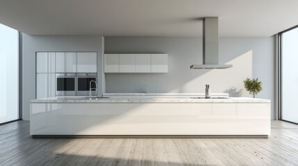 Modern minimalist kitchen design with bright natural light, spacious layout, and sleek surfaces showcasing elegance and functionality in contemporary living