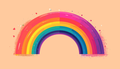 Colorful rainbow illustration with vibrant hues and a whimsical, cartoon-like style against a light orange background.