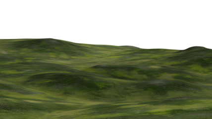 undulating green field landscape . Isolated on transparent background, png