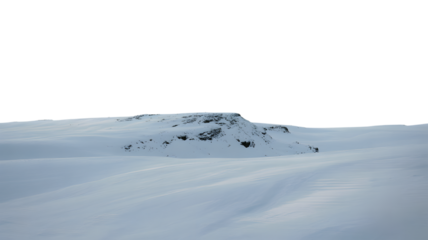 Snowy landscape with a small mound of earth . Isolated on transparent background, png