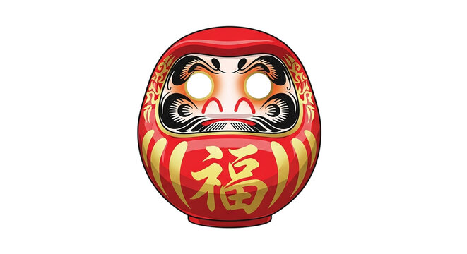 Red daruma doll with japanese characters isolated on transparent background