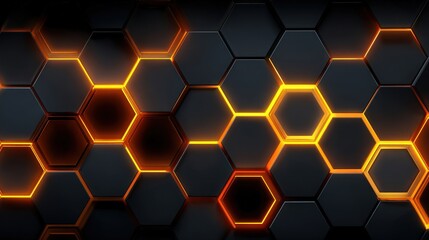 Abstract Hexagonal Pattern with Glowing Orange Edges on Dark Background