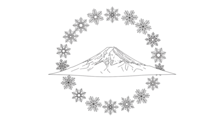 Snowflake circle around mountain isolated on transparent background