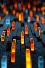 Abstract glowing shapes with vibrant colors on a textured dark background