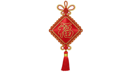 Red chinese lantern with gold symbol isolated on transparent background
