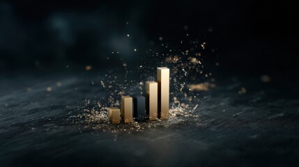 Abstract Business Growth Concept with Golden Bars and Sparkling Dust Effect