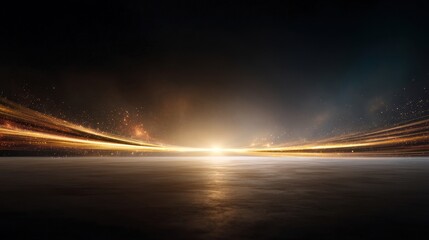 Ethereal Light Rays in the Cosmic Space with Glowing Horizon Backdrop