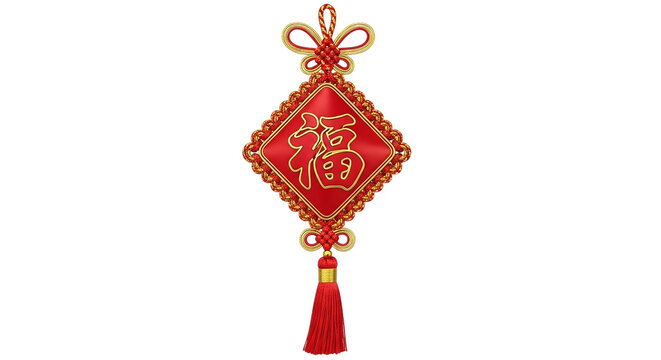 Red chinese lantern with gold symbol isolated on transparent background