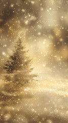 Naklejka premium Sparkling Christmas Tree Under a Soft Golden Glow in Winter Scene