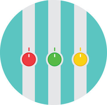 Three colorful control knobs red green yellow on striped background red knob green knob