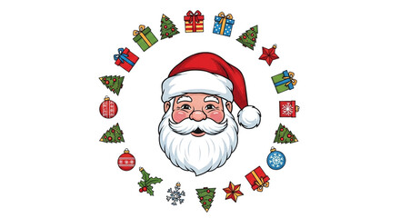 Santa claus surrounded by holiday decorations isolated on transparent background