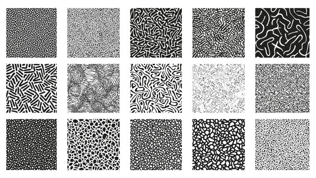 A grid of fifteen square images, each displaying a unique black and white abstract texture or pattern.